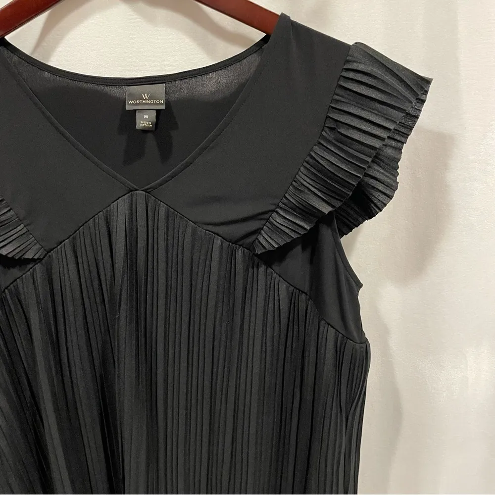 Cute Y2K pleated ruffle cap sleeve black flowy top blouse whimsigoth fairy goth - Image 6