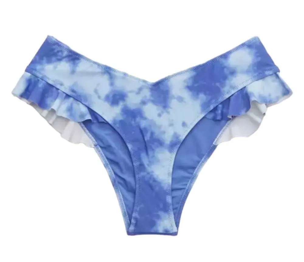 NWT Aerie Ruffle Cheekiest Low Rise Bikini Bottom in Tie Dye Blue/White - Image 3