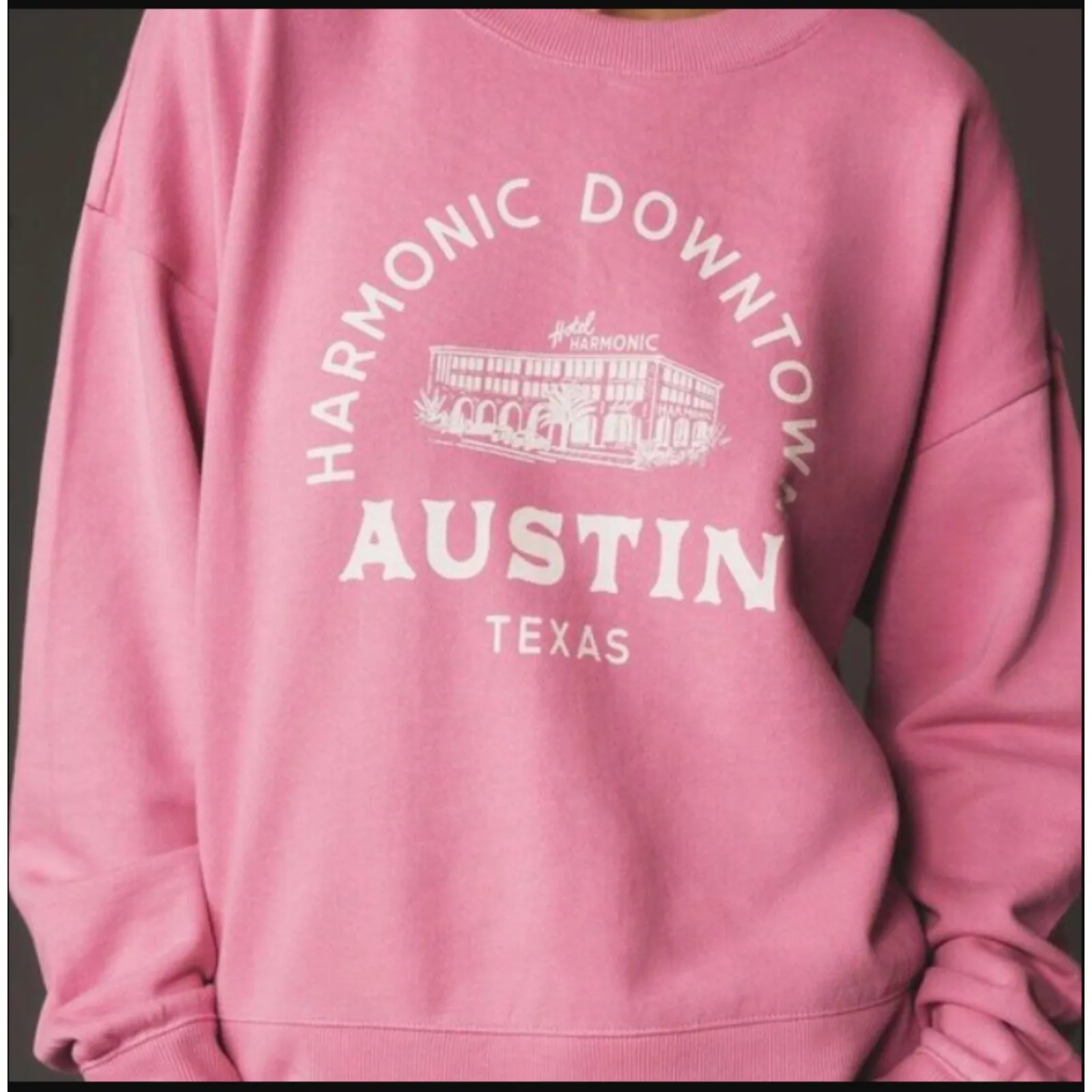 Anthropologie Maeve City Crew Sweatshirt Austin Texas Cotton Bubblegum Pink L - Image 2