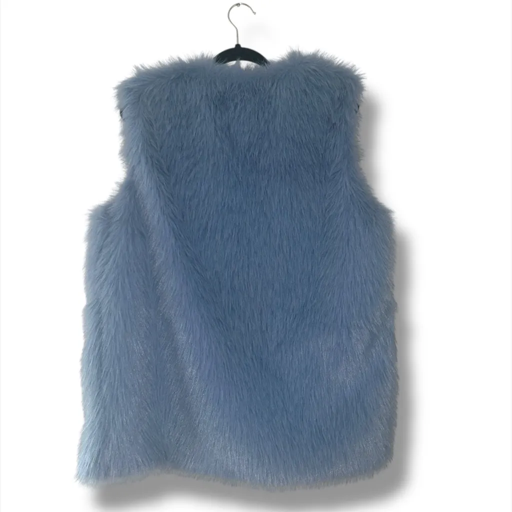 Jason Wu Blue Faux Fur Vest Floral Lined Sleeveless Longline Coat Sz M NEW - Image 6