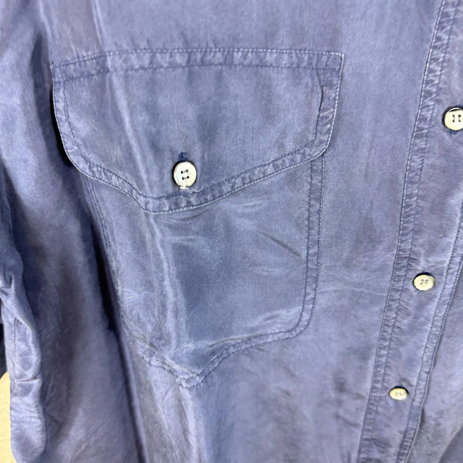 J. McLaughlin Vintage 100% Silk Blue Long Sleeve Button Up Blouse Women's 18 - Image 4