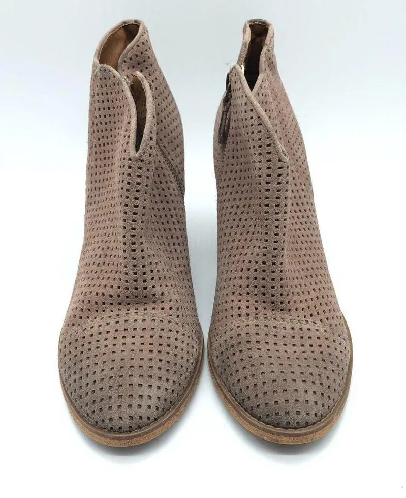 Susina Ankle Boots Booties Suede Leather Laser Cut Zipper Block Heel Beige 9.5 - Image 2