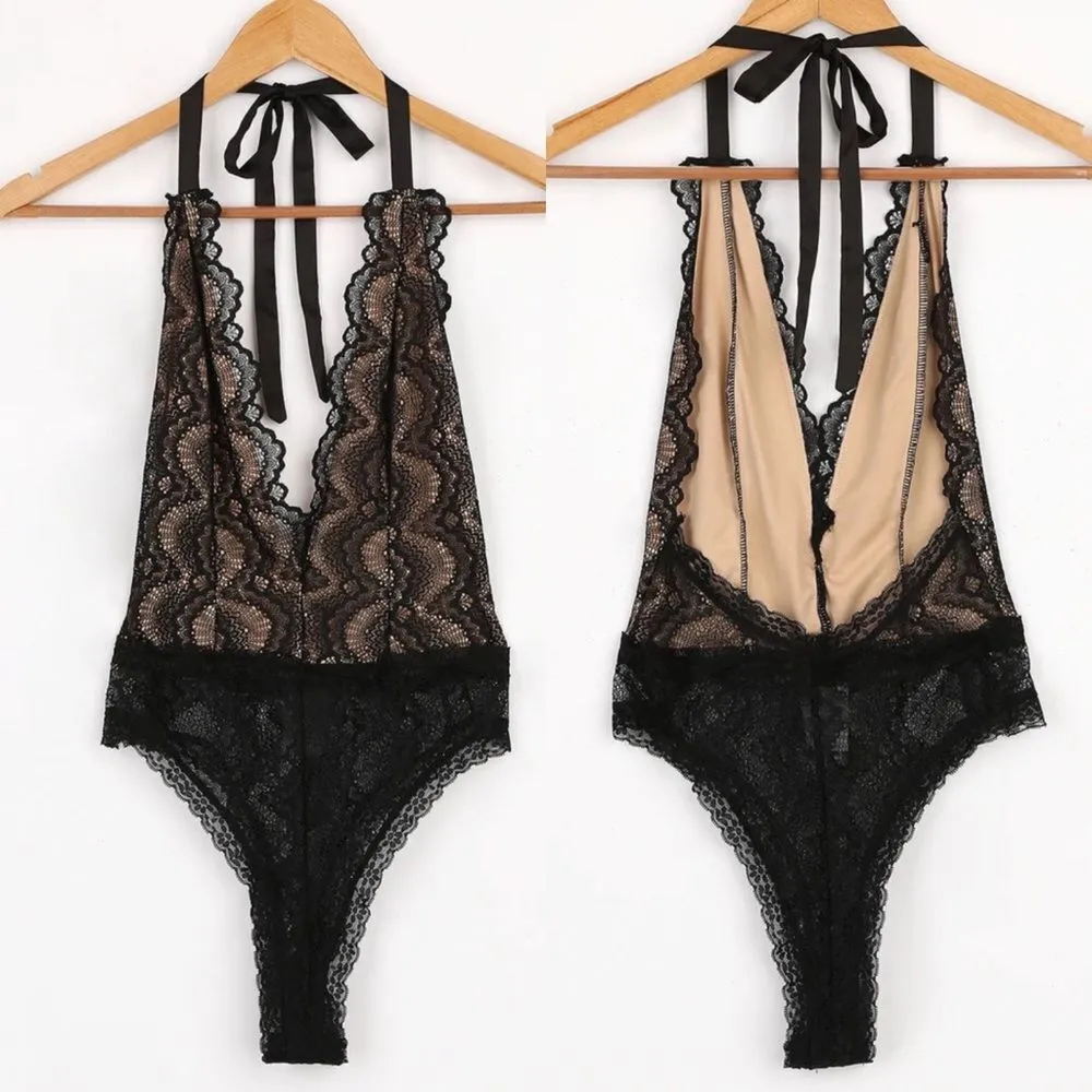 Nwt lulus‎ so sexy halter laced bodysuit black - Image 3