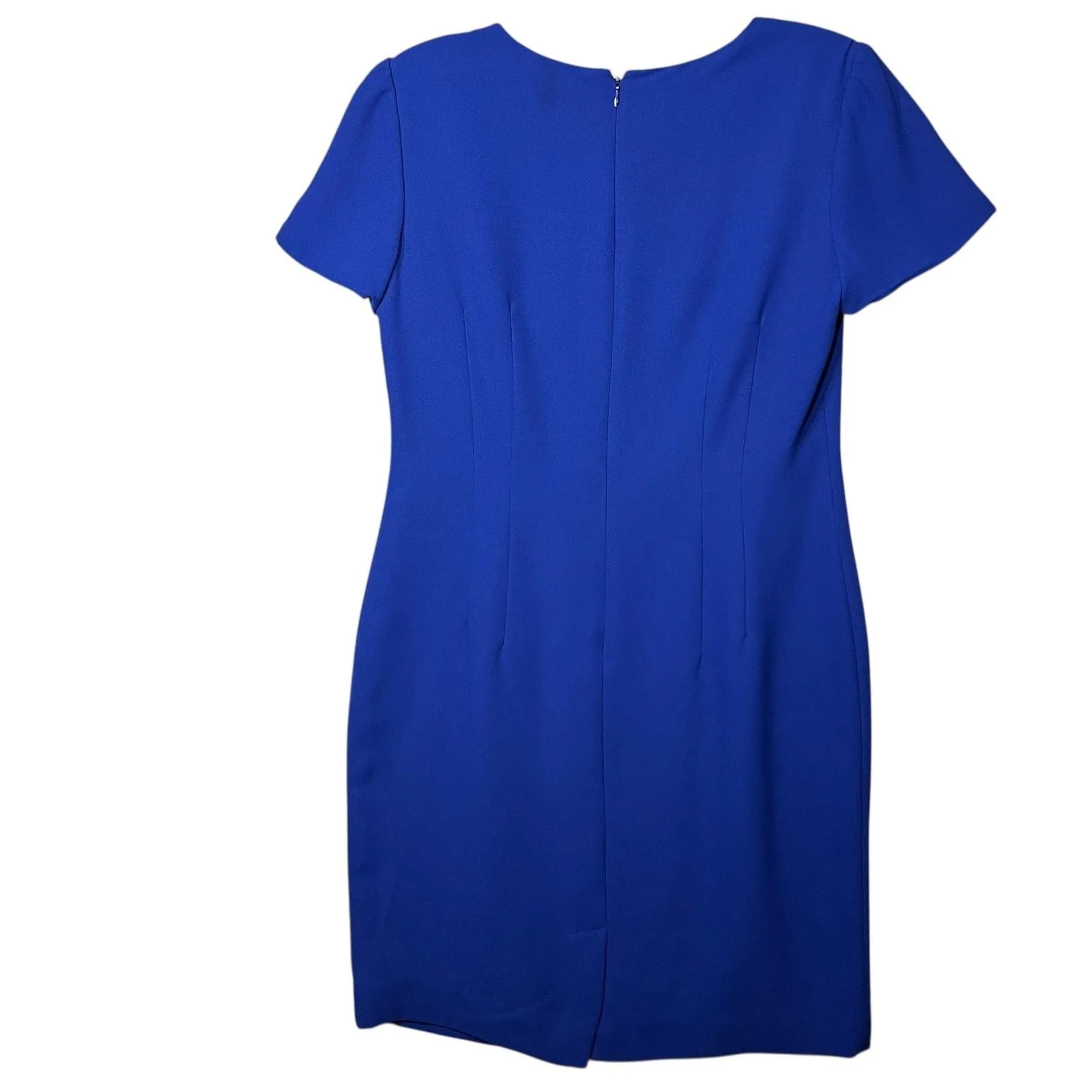 Jacqueline Ferrar Dress Women's 8 Blue Short Sleeve Sheath Lined Back Zip Office - Image 3
