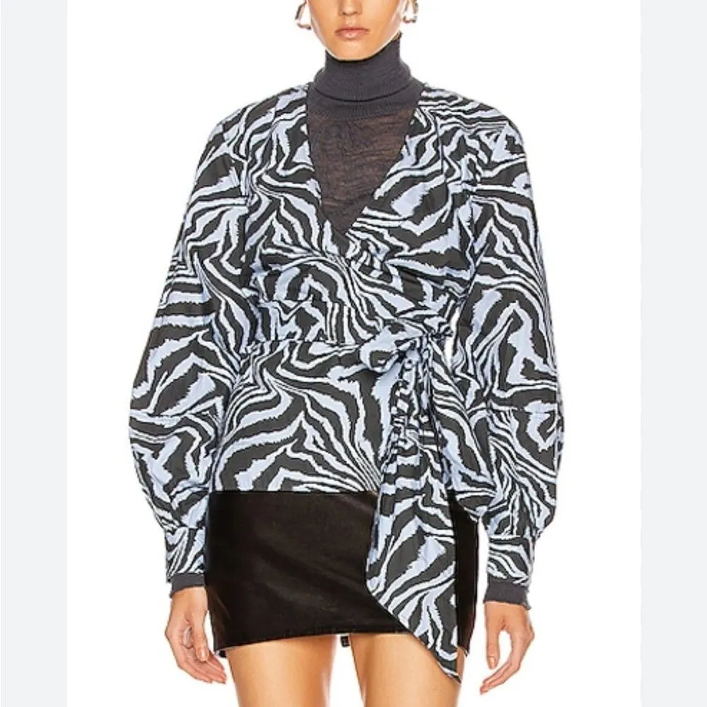 Ganni Tiger print‎ tie front blouse - Image 4