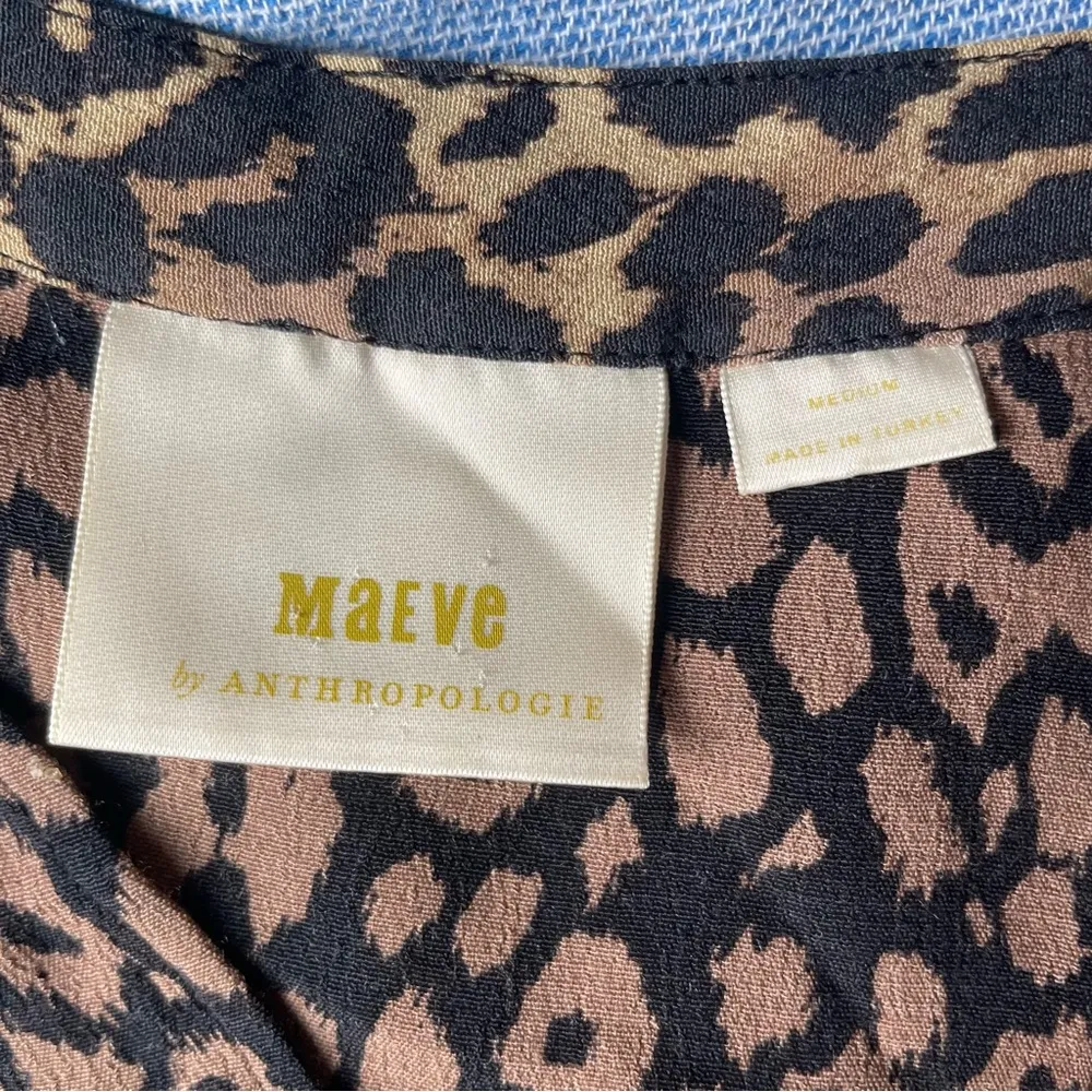 Maeve by Anthropologie Leopard Print Flowy 3/4 Sleeve Mini Dress Medium - Image 4