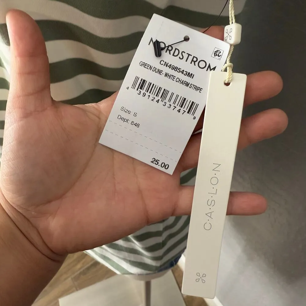 Caslon Striped V-Neck T-Shirt | Sage Green & White | NWT | Size S - Image 4