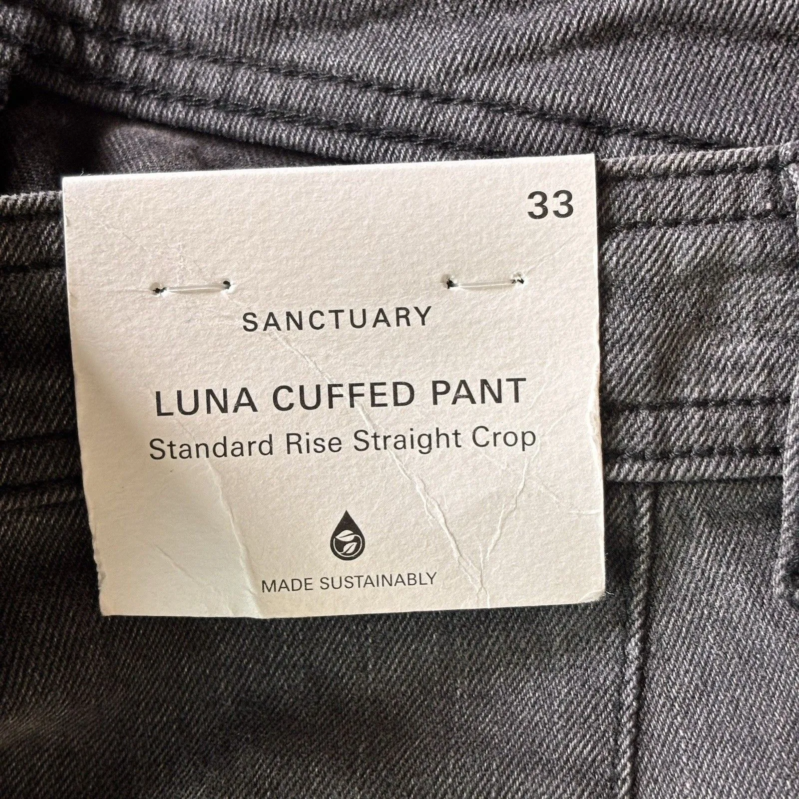 Sanctuary DKSM Luna Cuffed Pants Standard Rise Straight Crop 33 NWT Button Fly - Image 12