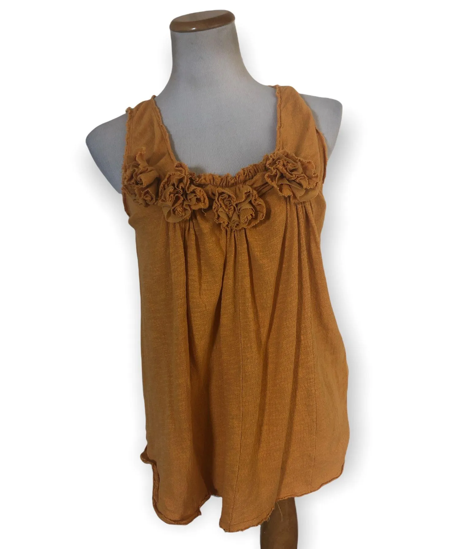 Deletta Gold Yellow 100% Cotton Flower-Appliques Knit Tank top - Image 3