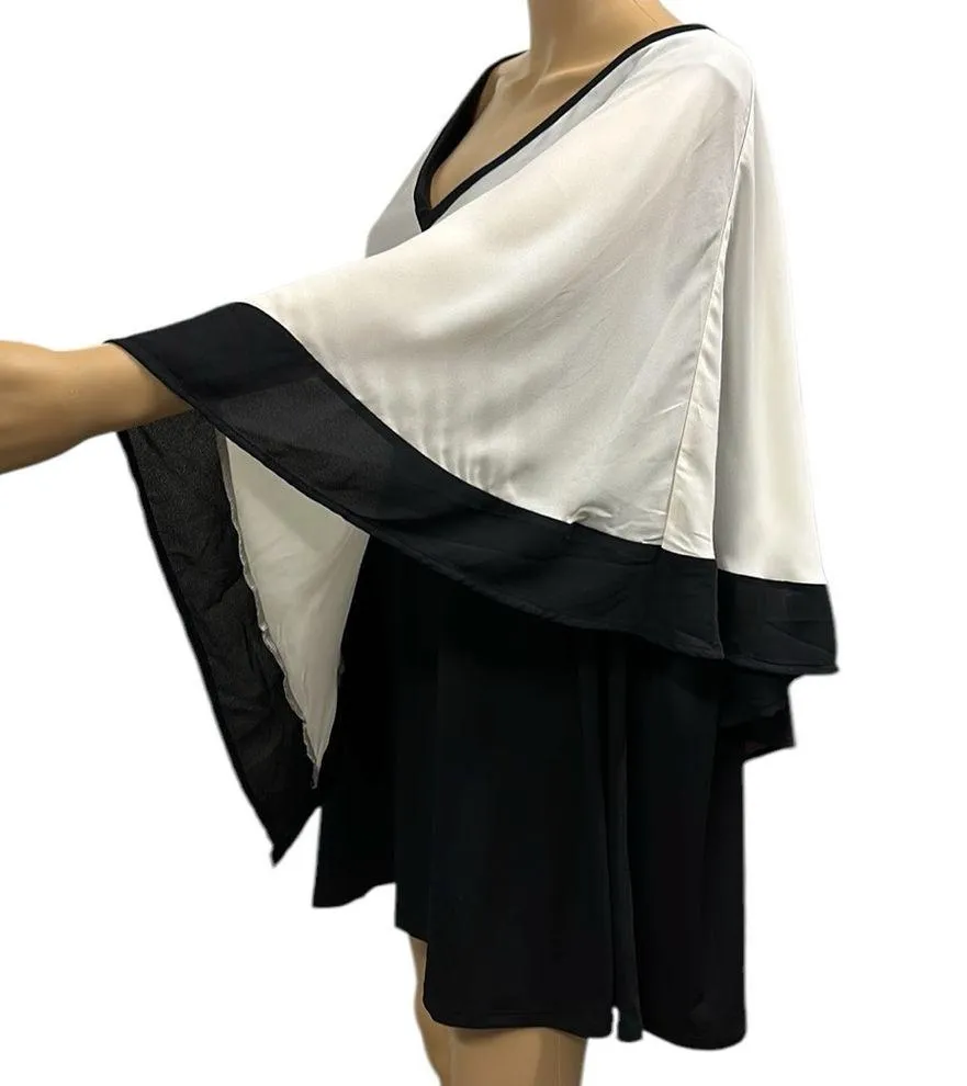Catherines ColorBlock Black White V Neck Layered Flowy Cape Blouse Top Womens 3X - Image 2