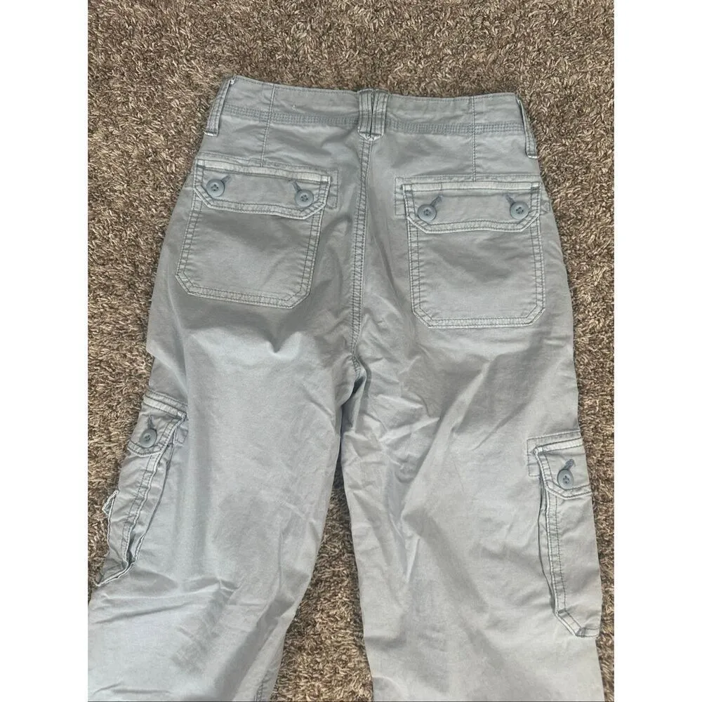 american eagle stretch baggy jogger cargo pants light blue size 00 wide leg y2k - Image 6