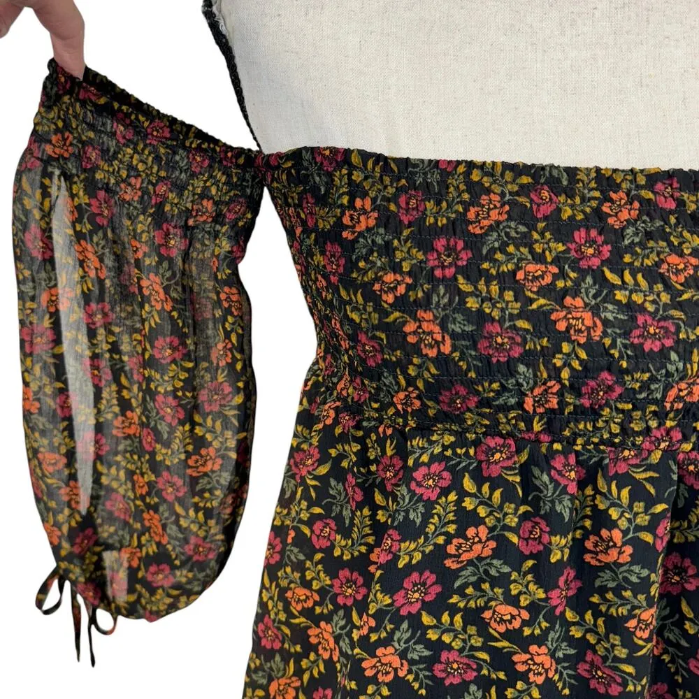 American Eagle X-Small Top Floral Off-Shoulder Lined Split 3/4 Sleeves Smocked - Image 3