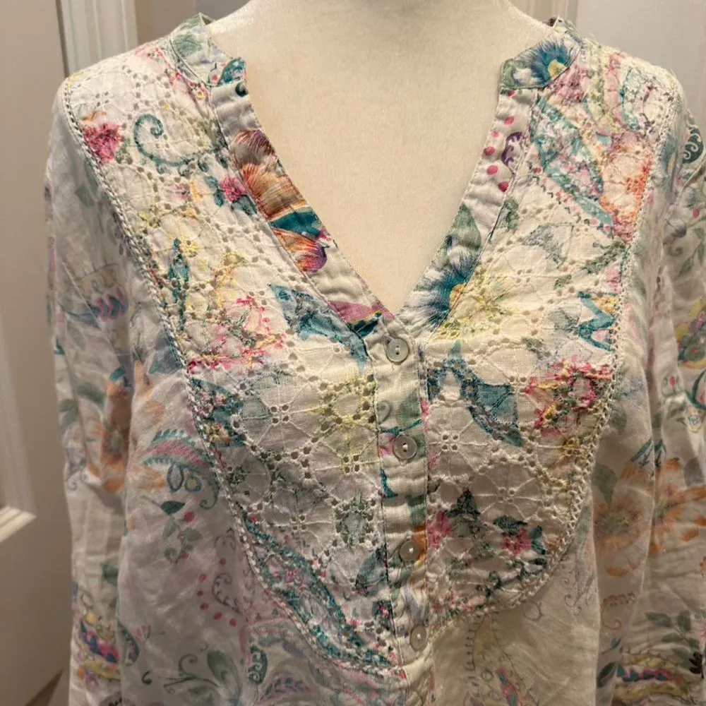 Malvin Linen Tunic Size 10 Women's Floral V - Image 9