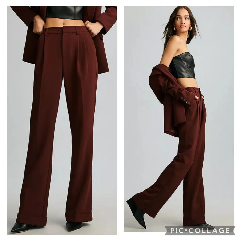Paige Aracelli High Rise Cuffed Hem Suit Trouser Womens Size 2 Mahogany Brown‎ - Image 2