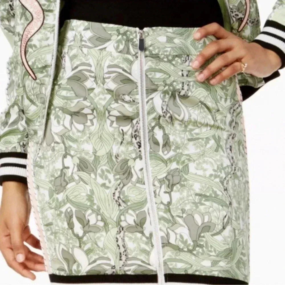 Guess Reese Snake & Vine Print Front Zipper Stripe Hem Mini Skirt Size 2 XS - Image 10