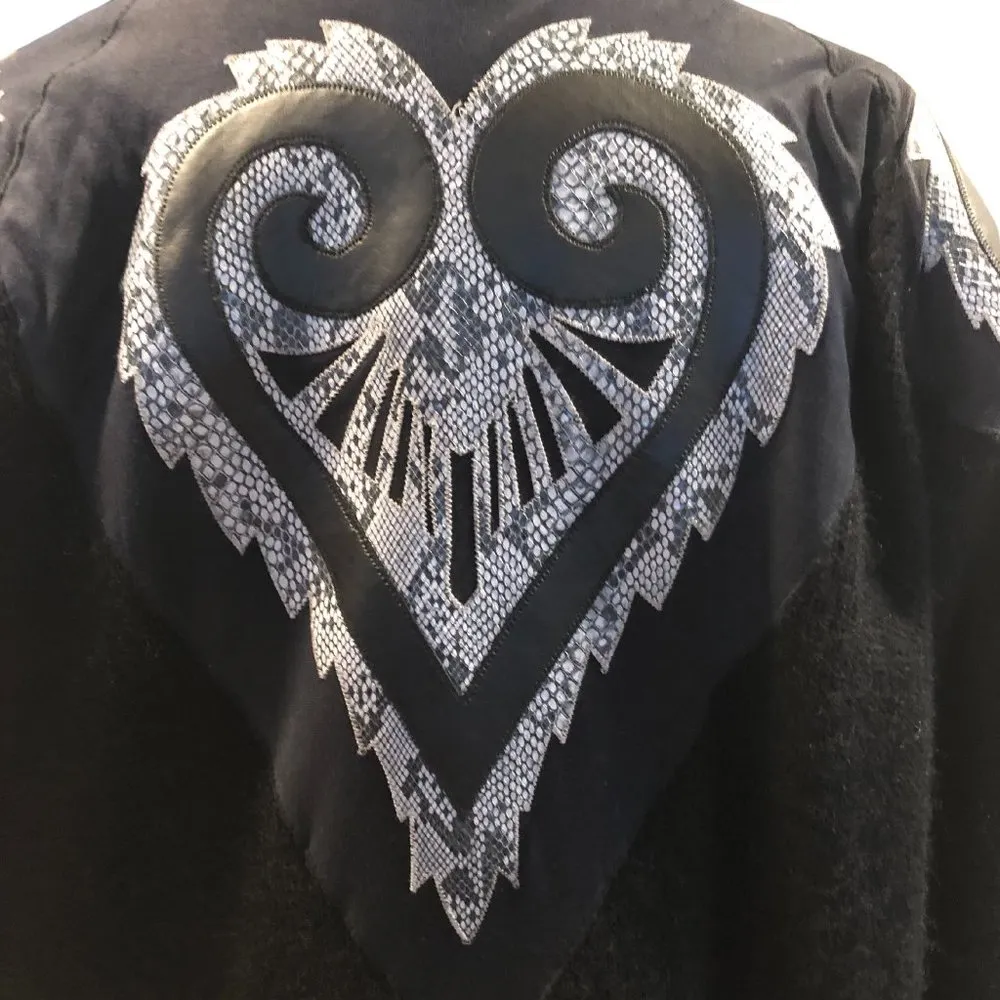 I B DIFFUSION Oversized Sweater Jacket Vintage Wool Mohair Lined vegan Leather Black Size M - Image 3