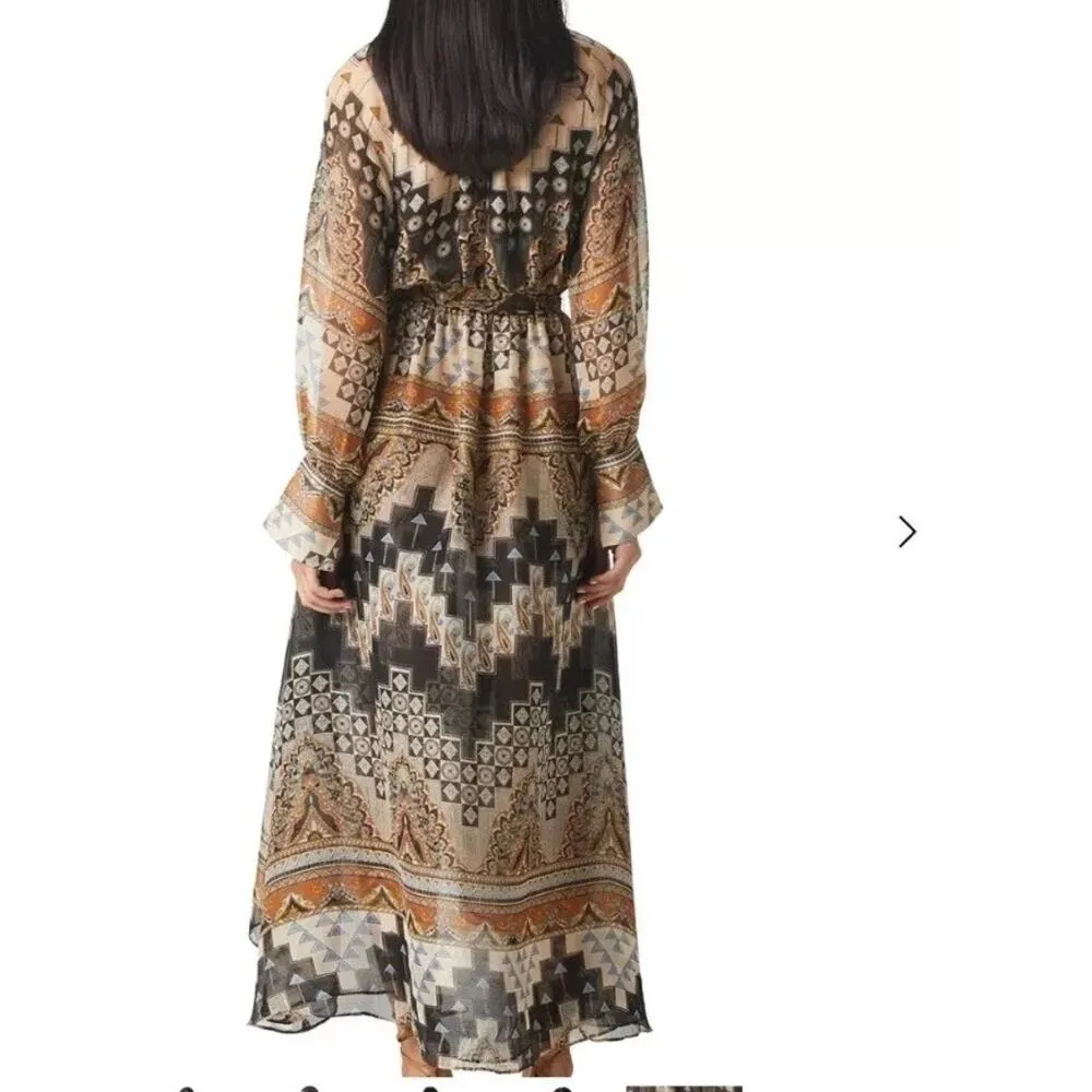 MISA Los Angeles Paloma Boho Alhambra Geo Mosaic Chiffon Maxi Belted NWT M $440 - Image 4