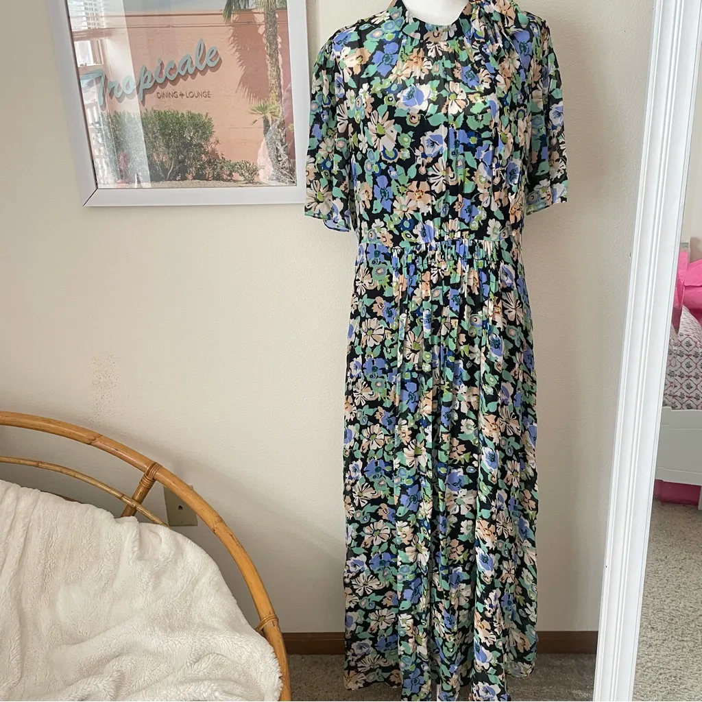 LK Bennett Thelma Black Multi Tie Neck Dress - Image 3