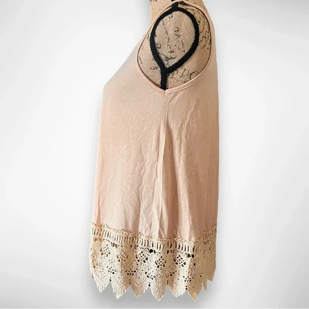 Women's Khaki Round Neck Relaxed Fit‎ Sleeveless Tunic Lace Trim Small | GUC - Image 4