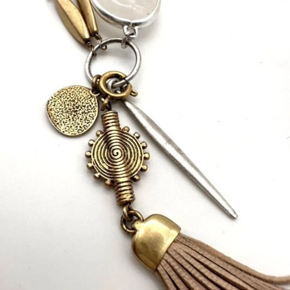 Stella & Dot Victoria Pendant Necklace Tassel & Charms 2‎ In 1 Gold & Silver - Image 4