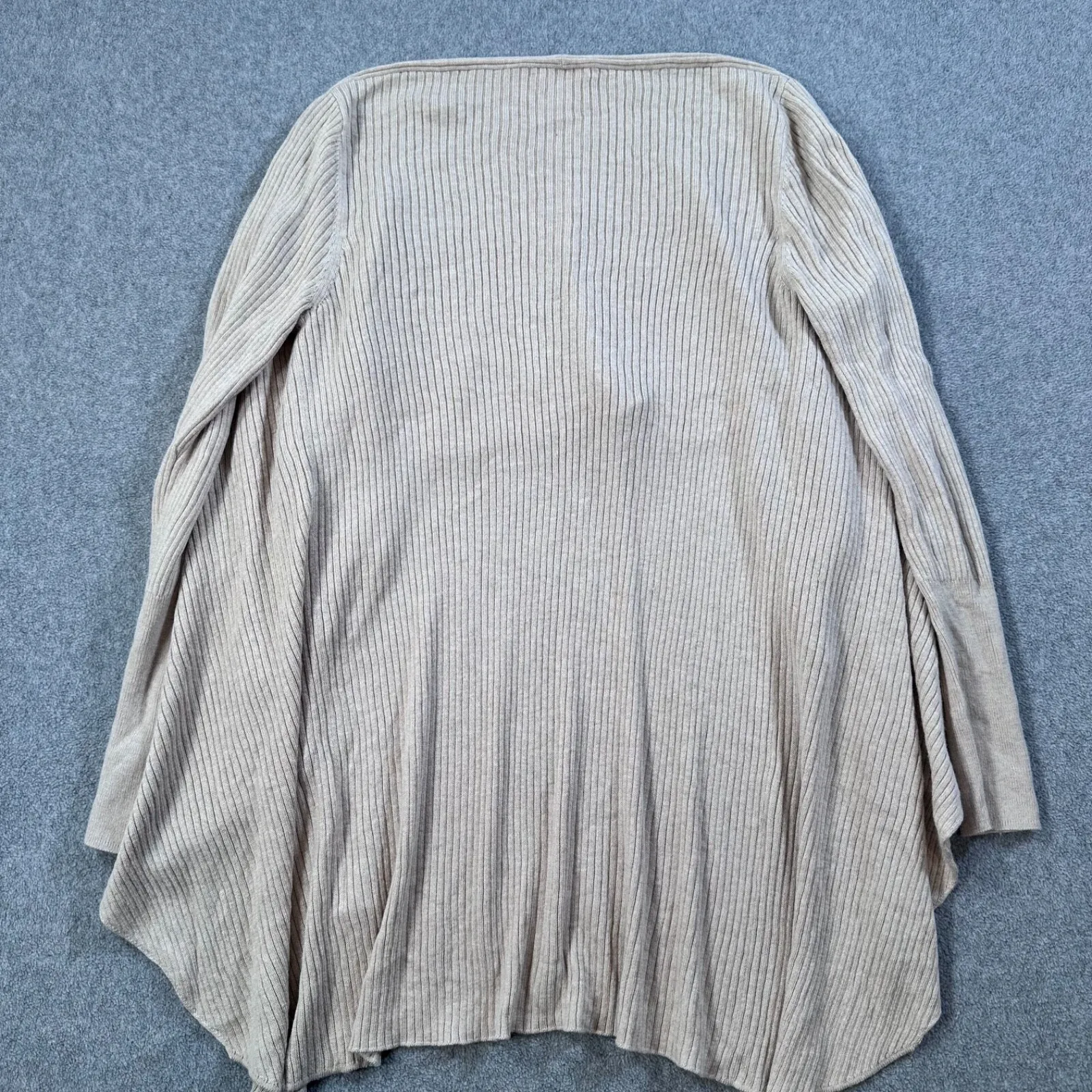 Leith Ribbed Knit Open Cardigan Sweater Women's XS Tan Oatmeal Drape Collar - Image 8