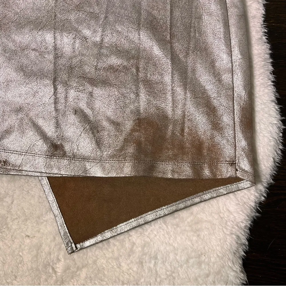 Zara Trafaluc Metallic Silver Faux Wrap Mini Skirt - Image 6