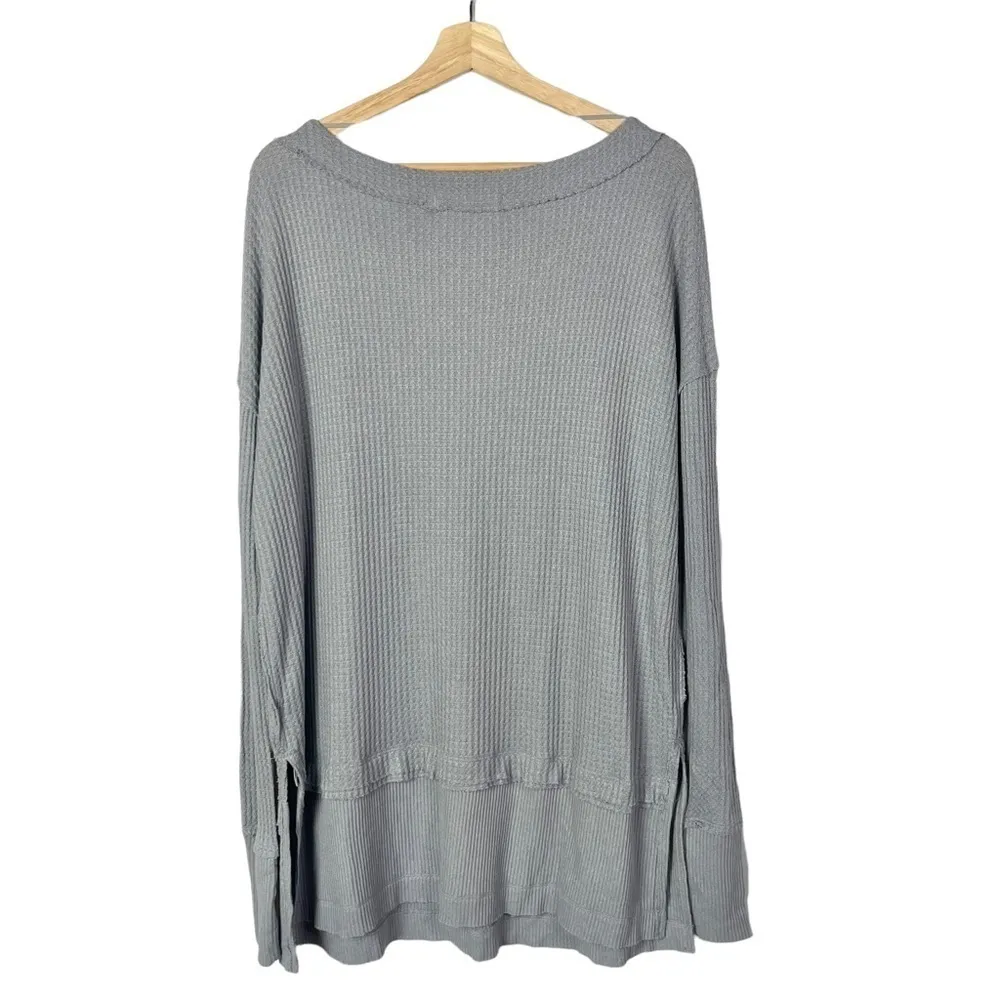 Free People We the Free North Shore Light Gray Thermal Knit Long Sleeve M - Image 4