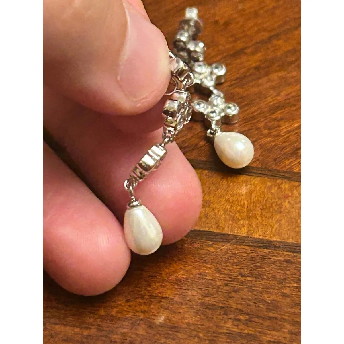 925 sterling silver 4.29g h73 earrings faux pearl dangling - Image 2