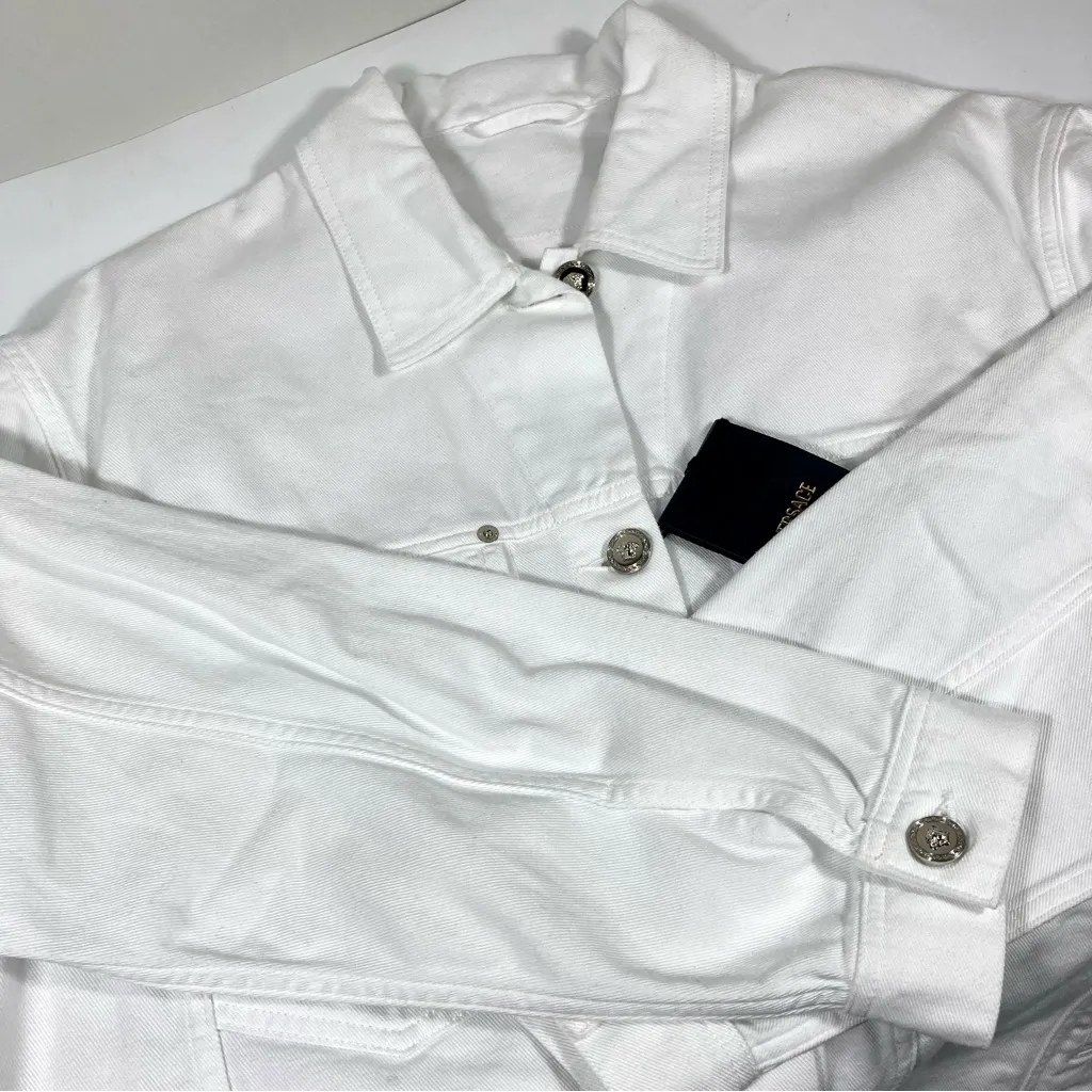 Versace Barocco Sea Oversize Denim Jacket White 42 IT La Vacanza 2024 Medusa NWT - Image 14
