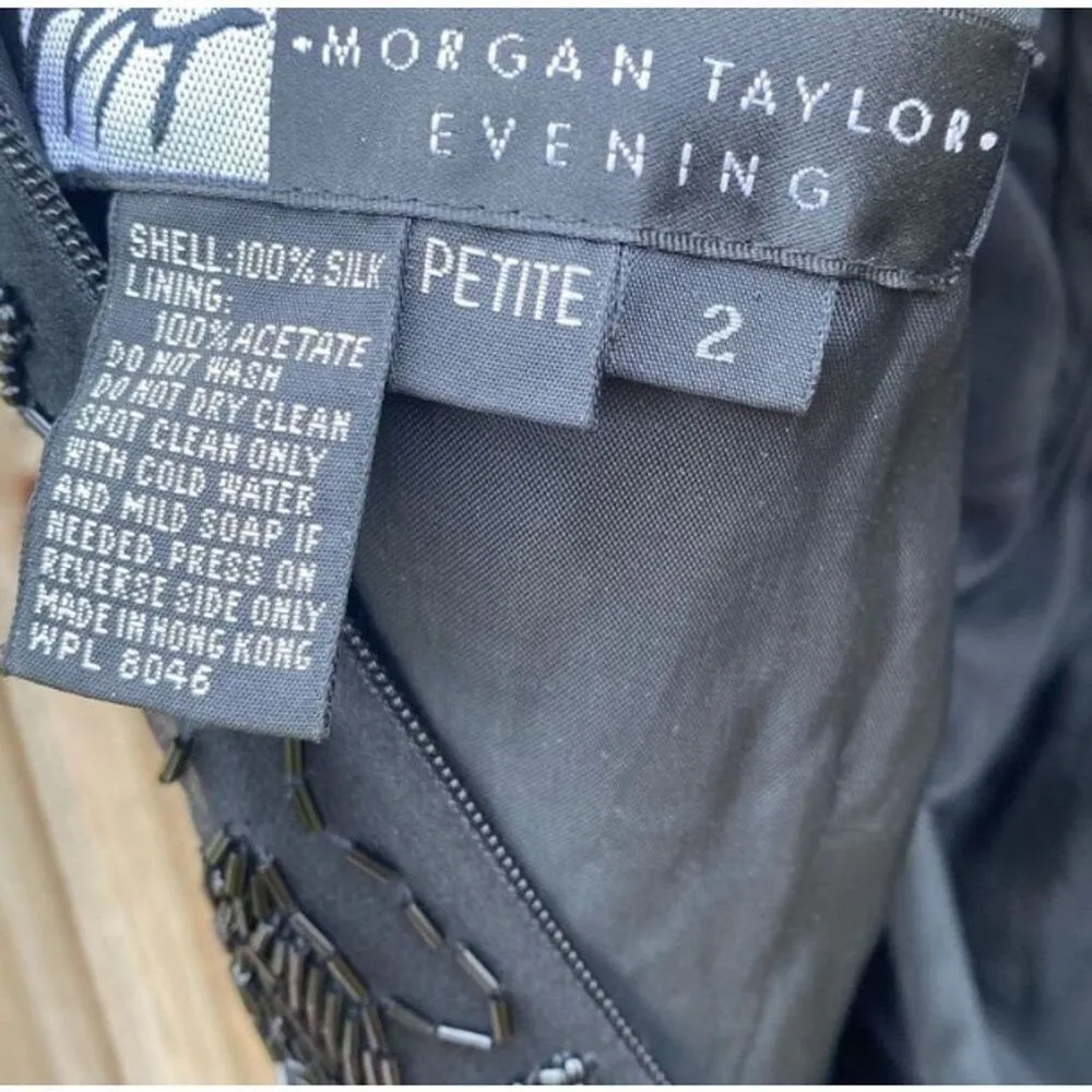 Vintage Morgan Taylor Petite Black Beaded Silk tiered Cocktail Dress Size 2 - Image 6