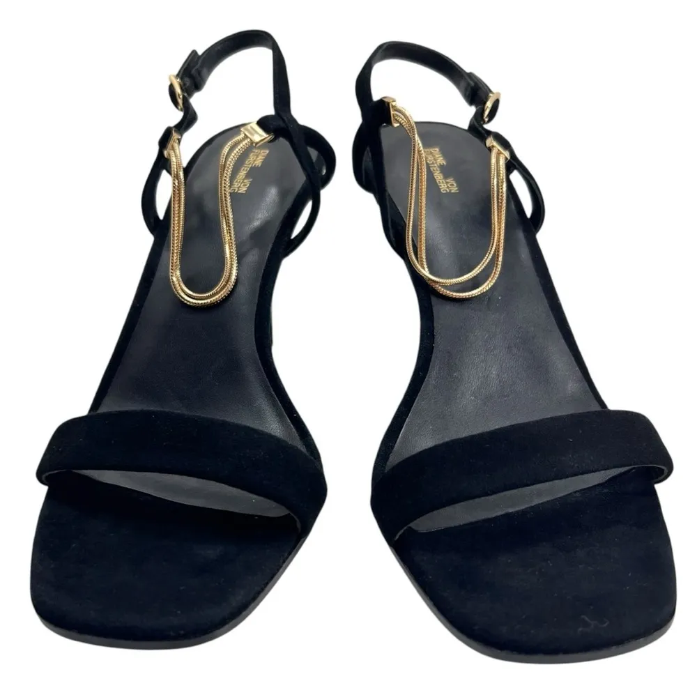 Diane von Furstenberg Frankie Black
Suede Gold Chain Accents Slingback Heels - Image 3