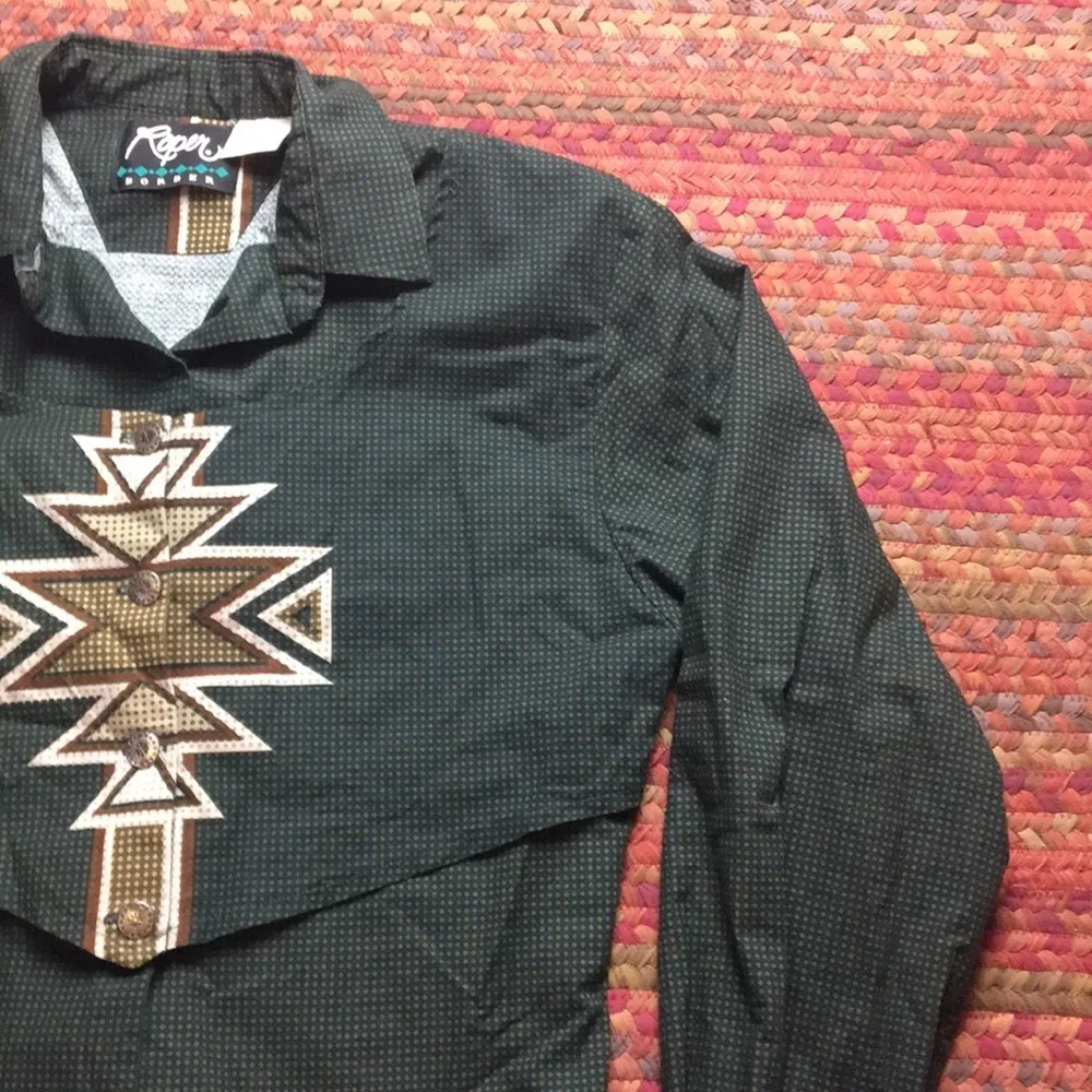 VTG ROPER BORDER WESTERN COWGIRL EQUESTRIAN BUTTON UP LONG SLEEVE Green - Image 2