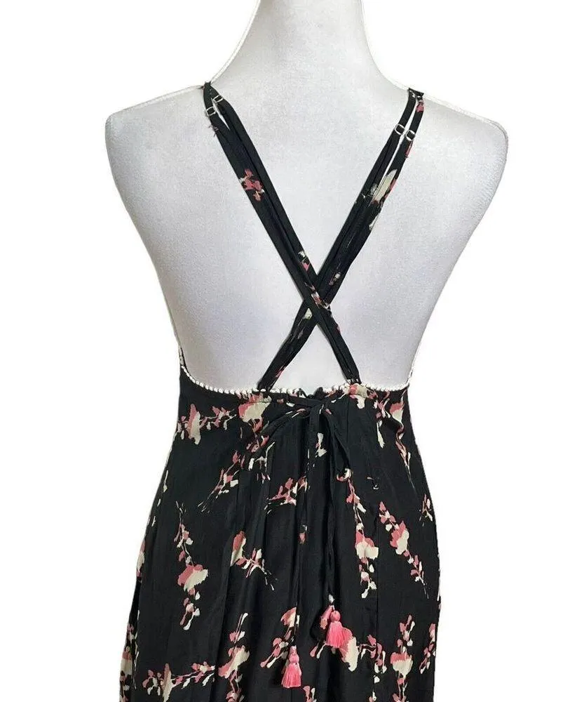 Poupette St Barth NWT Mara Long Dress Open Back Black Pink Silk Satin Size Small - Image 6