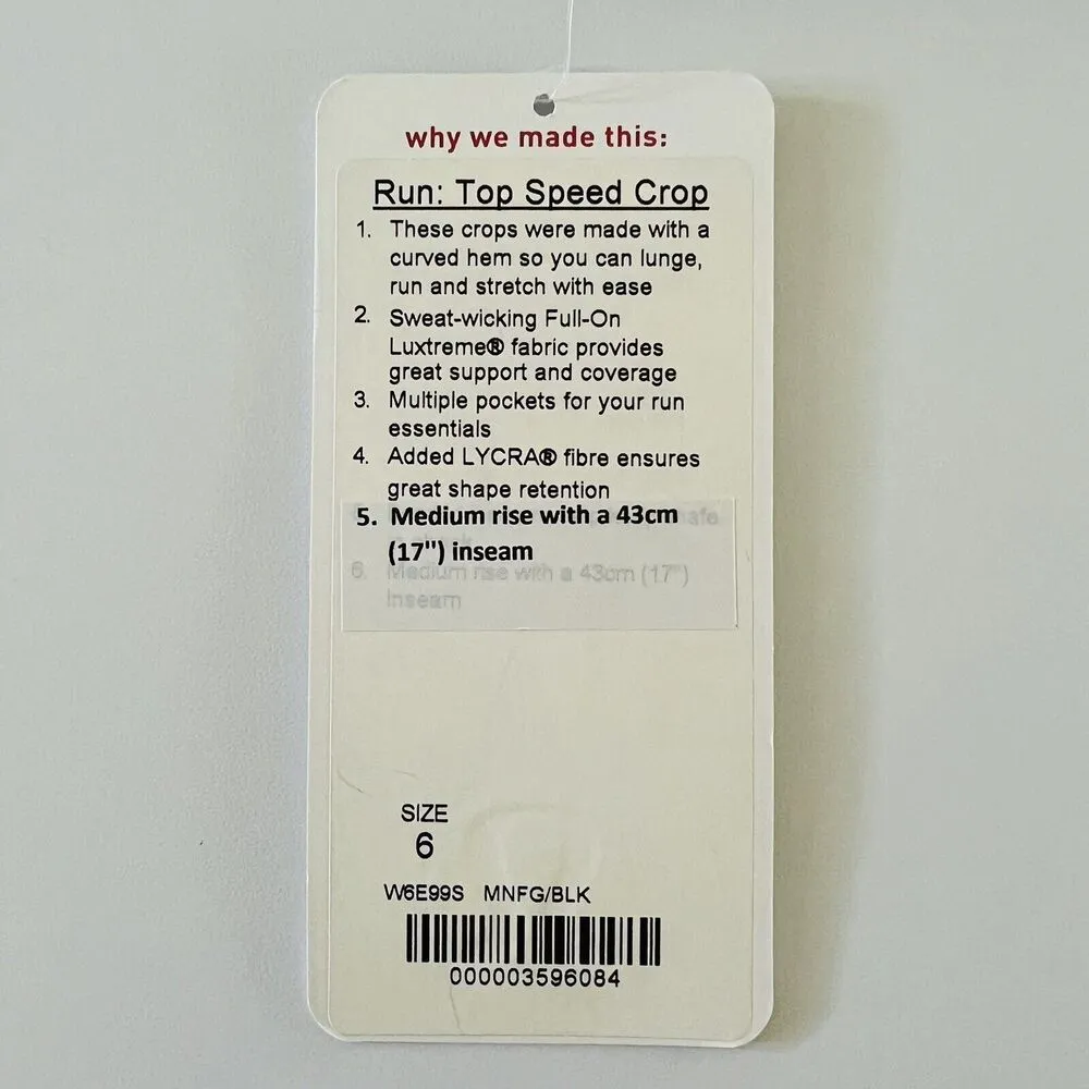 LULULEMON ATHLETICA Animal Print Black White Run: Top Speed Crop Leggings - US 6 - Image 7