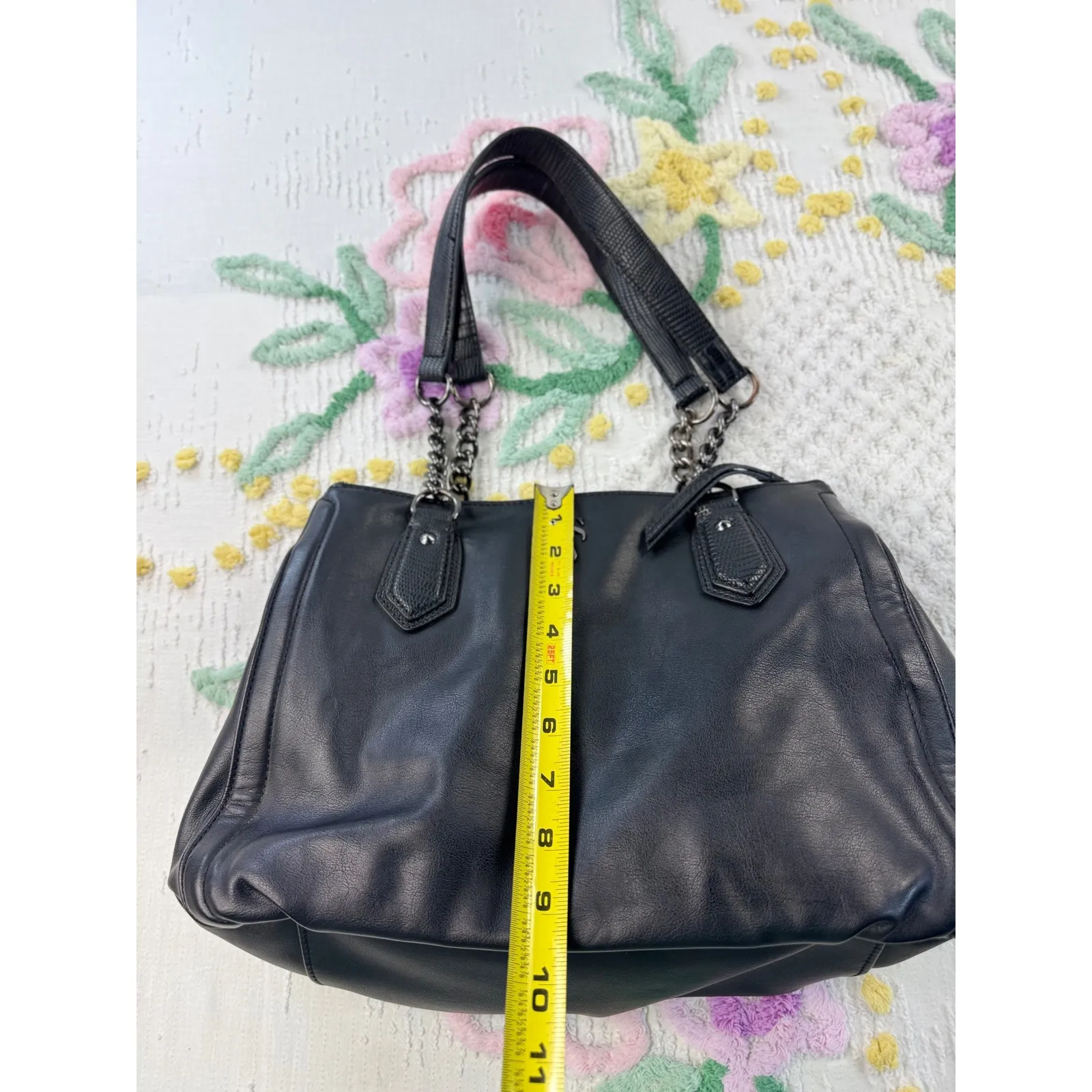 Simply Vera Vera Wang Black Faux Leather Shoulder Bag Chain Detail Hobo - Image 8