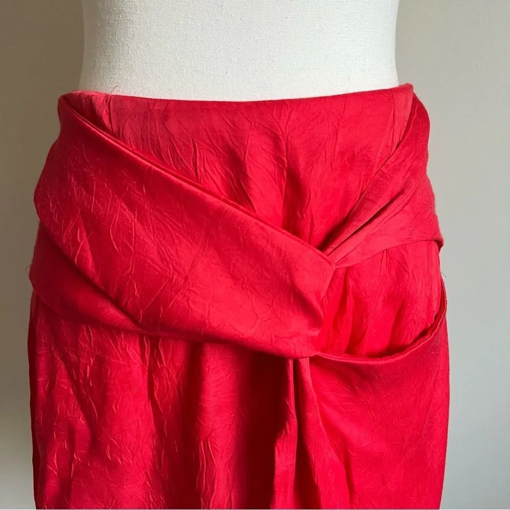 ZARA Coral Red Sateen Mini Skirt with Knot Detail Bloggers Fave Size XS - Image 5