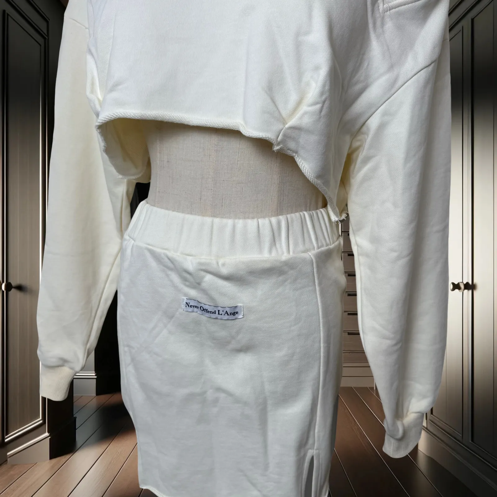 🤍 NOLA “Never Ordinary L’Ange” Bone White Zipper Sweatshirt & Pencil Skirt Set - Image 3