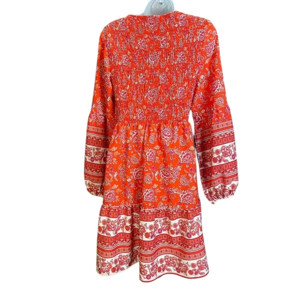 BEACHSISSI BOHO LONG SLEEVE SMOCKED BEACHY DRESS M - Image 5