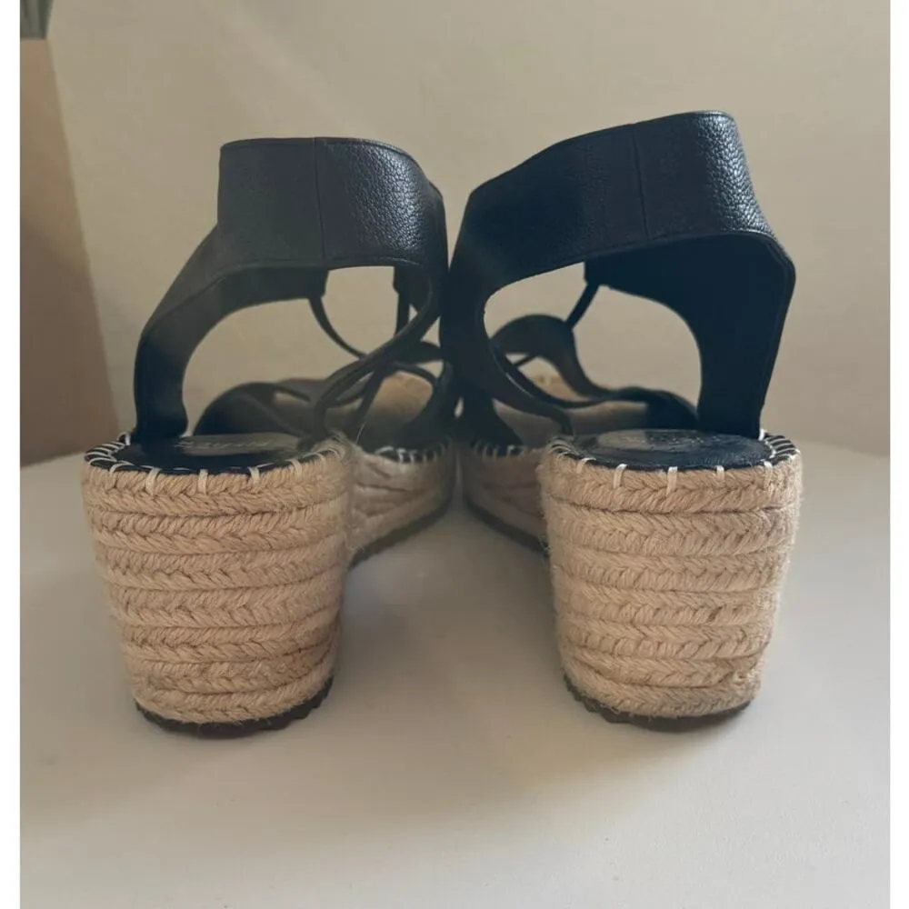 NWOT Eileen Fisher Black Leather Agnes Espadrille Wedge Sandal Women's Size 9 - Image 6