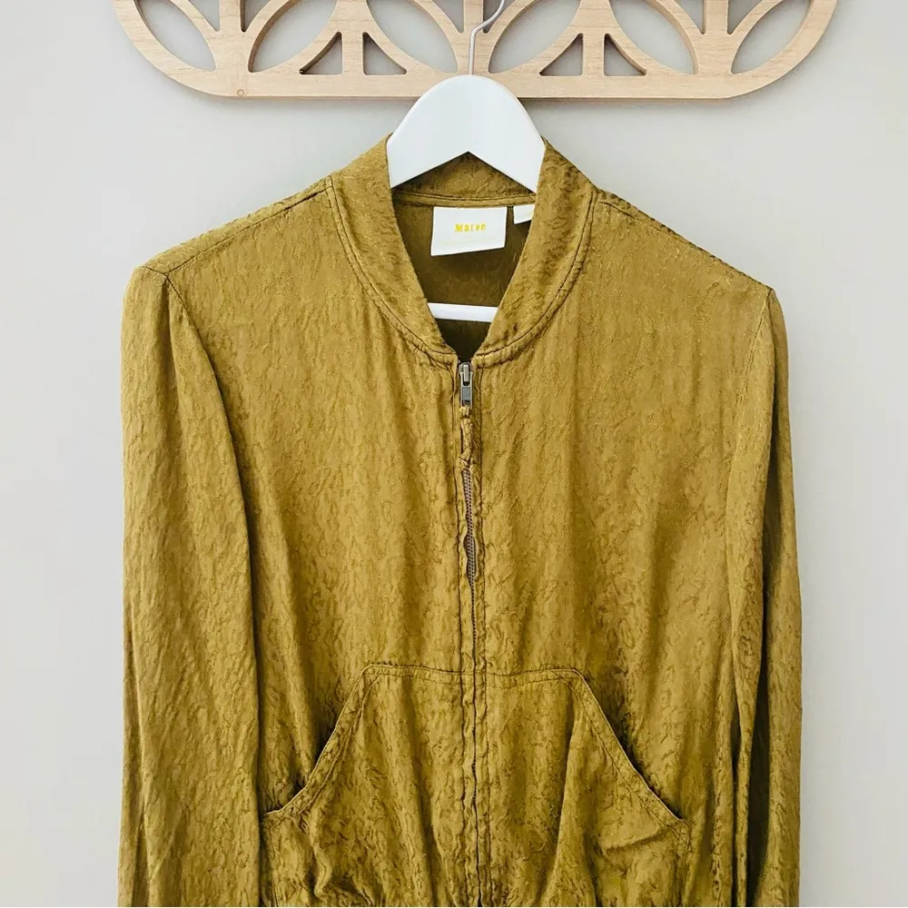 Maeve by Anthropologie Silky Bomber Jacket Green Sz Small - Image 2