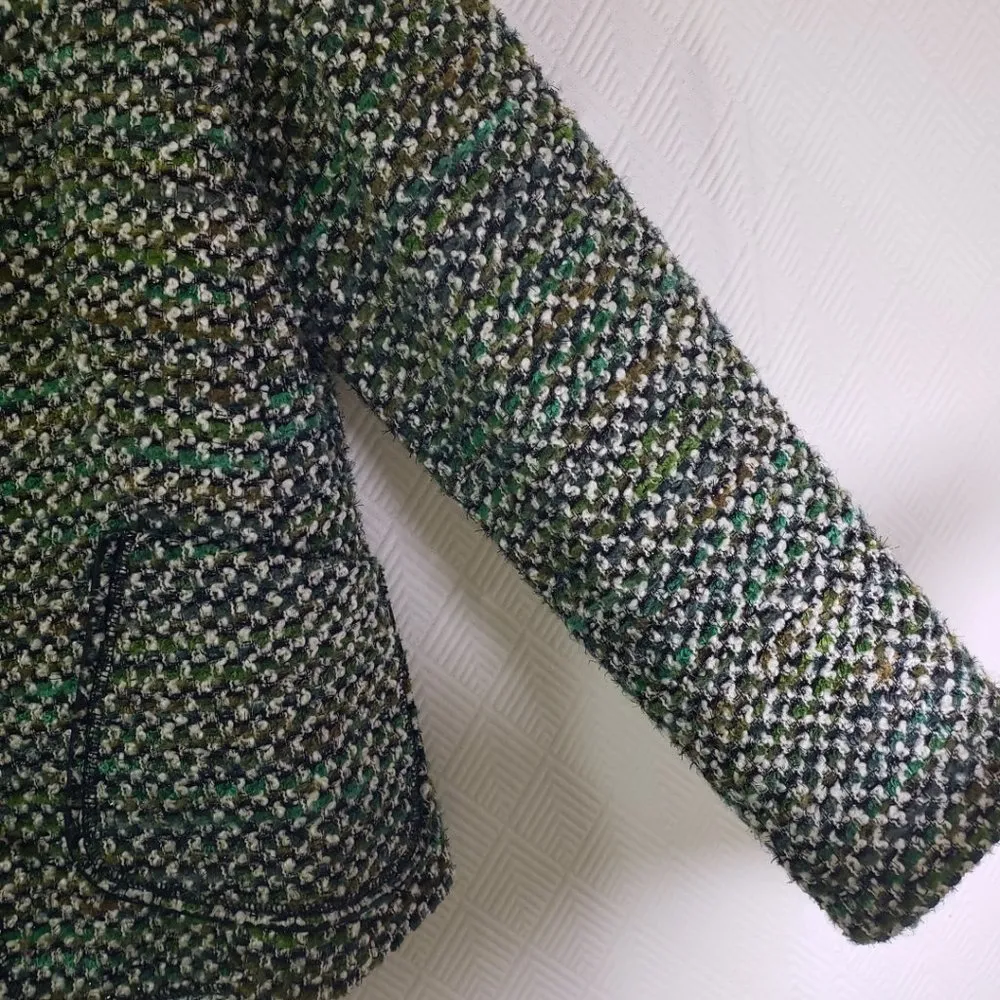 Lafayette 148 New York Size 10 Green Geometric Zip Front Fuzzy Tweed Blazer - Image 6