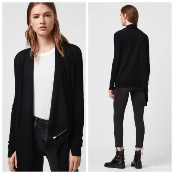 All Saints Drina Draped 100% Wool Knit Asymmetrical Zip Cardigan Sweater Size 0 - Image 2