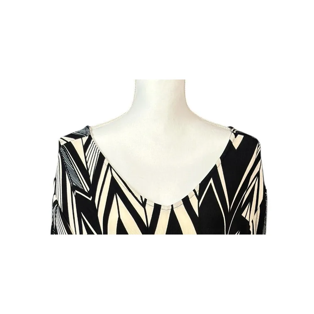 New Chico's Travelers Tunic Size XL Black Geometric Zig Zag V Neck Artsy - Image 6