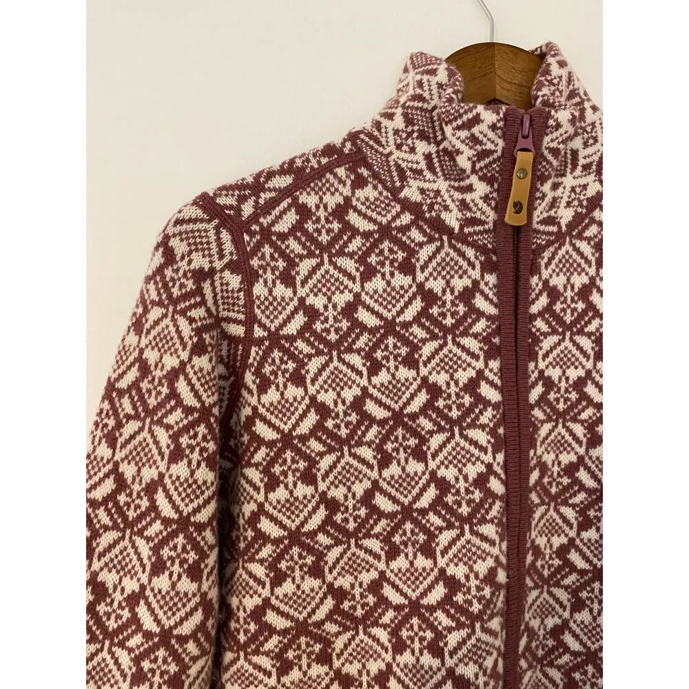 Fjallraven Snow Cardigan Mesa Purple Full Zip 100% Wool Off White EUC S $385 - Image 6