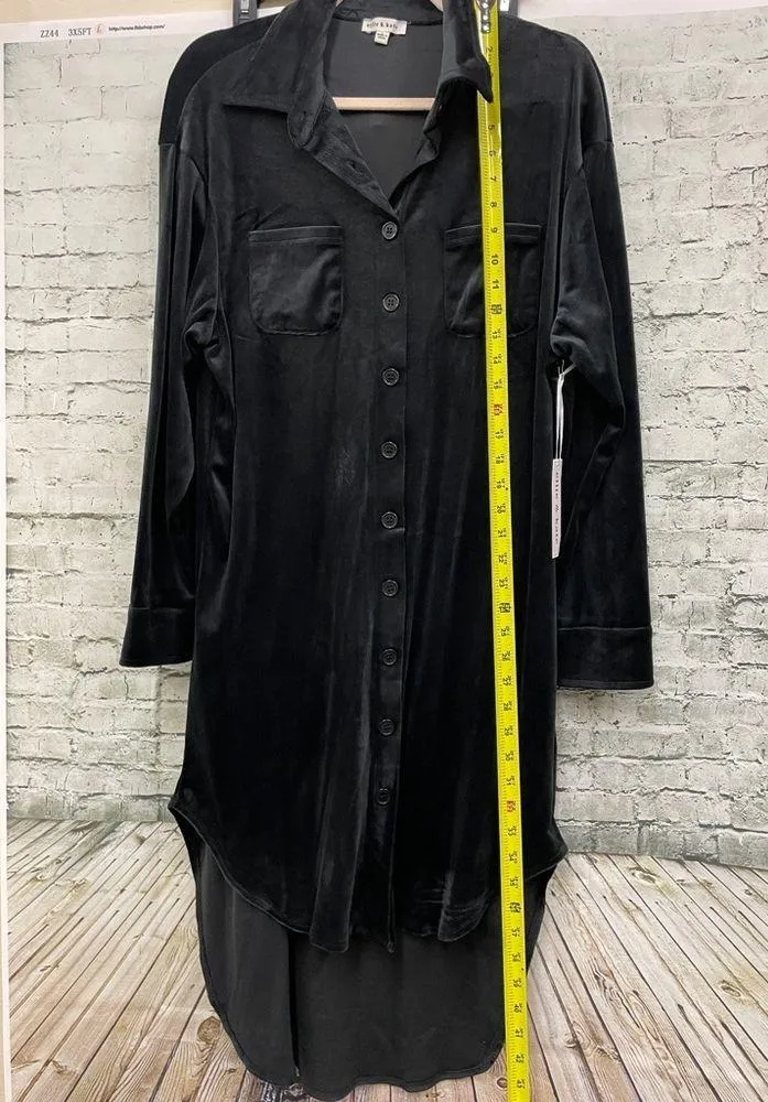 Black velvet button down shirt dress sz Large nwt - Image 3