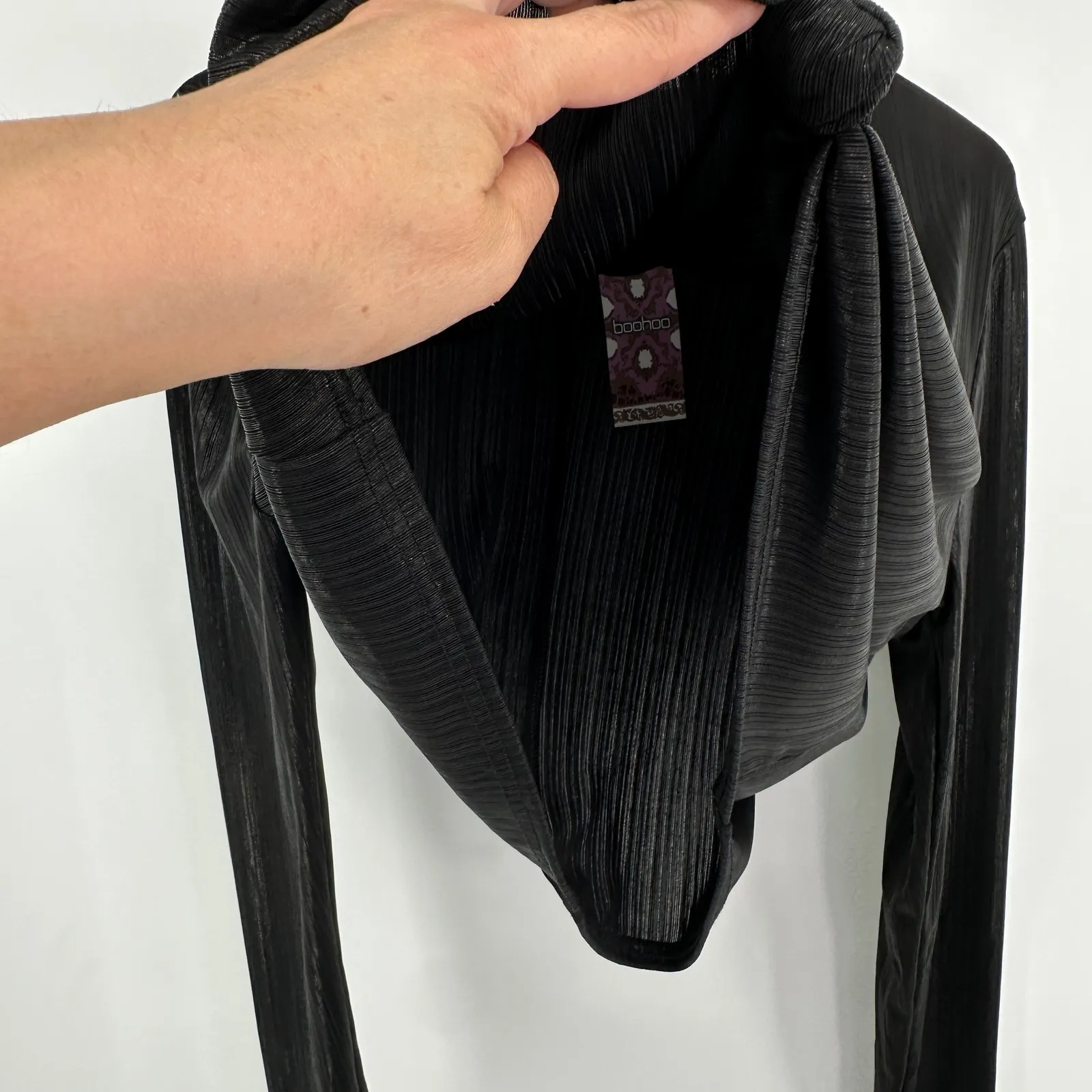 Boohoo Black Indie Sleaze Boho Knot Crop Top XL Grunge Fairycore Y2K Whimsigoth - Image 4