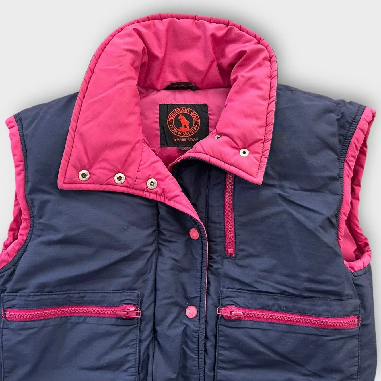 Vintage Mountain Goat by White Stag Down Ski Vest Pink & Navy Women’s Medium - Image 11