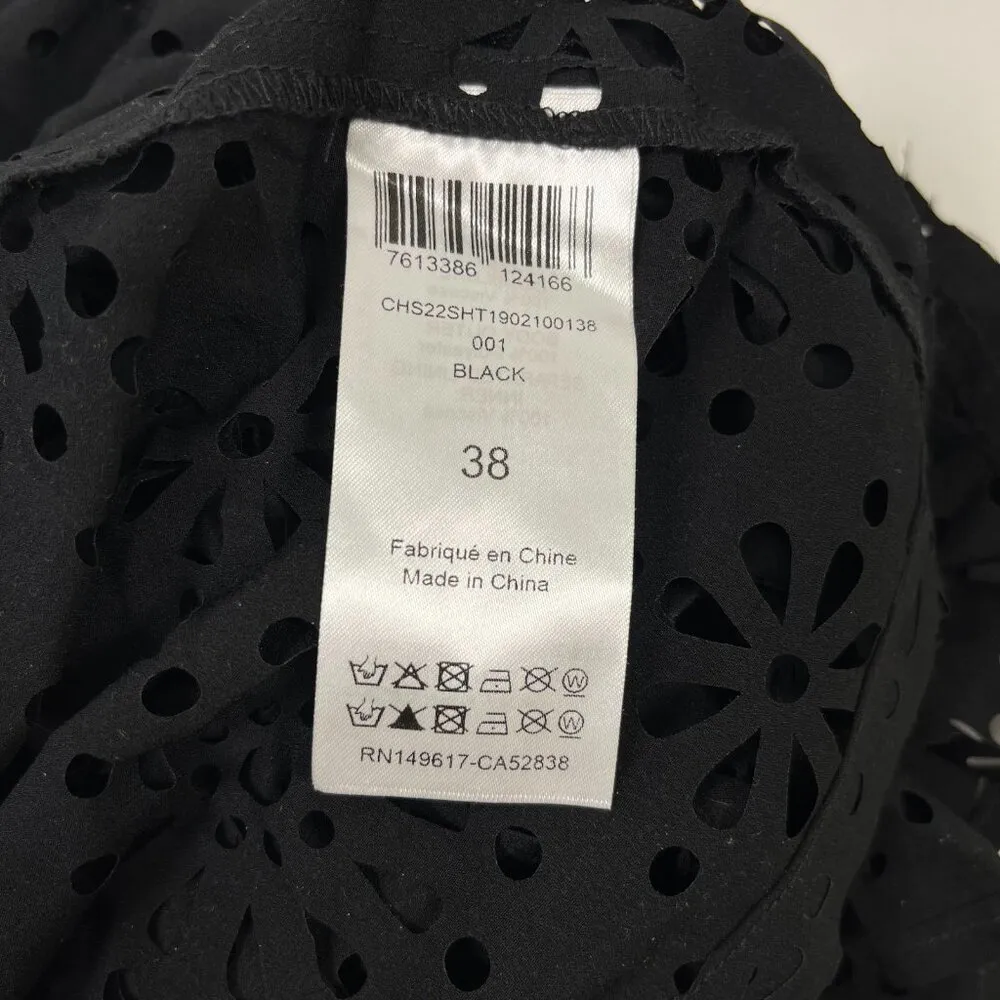 $428 NWOT See by Chloé Eyelet Top Lasercut Perforated Blouse Size 38 Black - Image 10