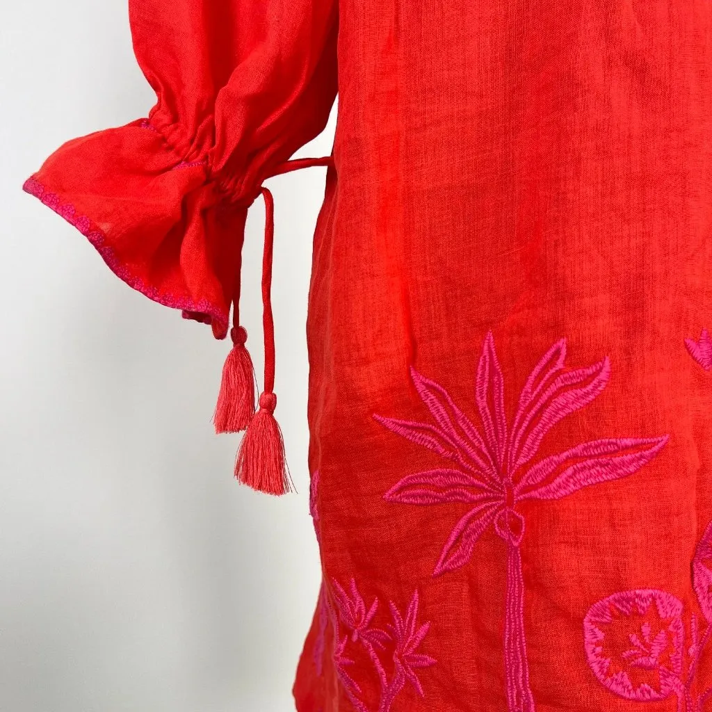 NWOT Johnny Was Ramie Embroidery Ruffles Red Luciana Tie Front Sleeve Dress XL - Image 10