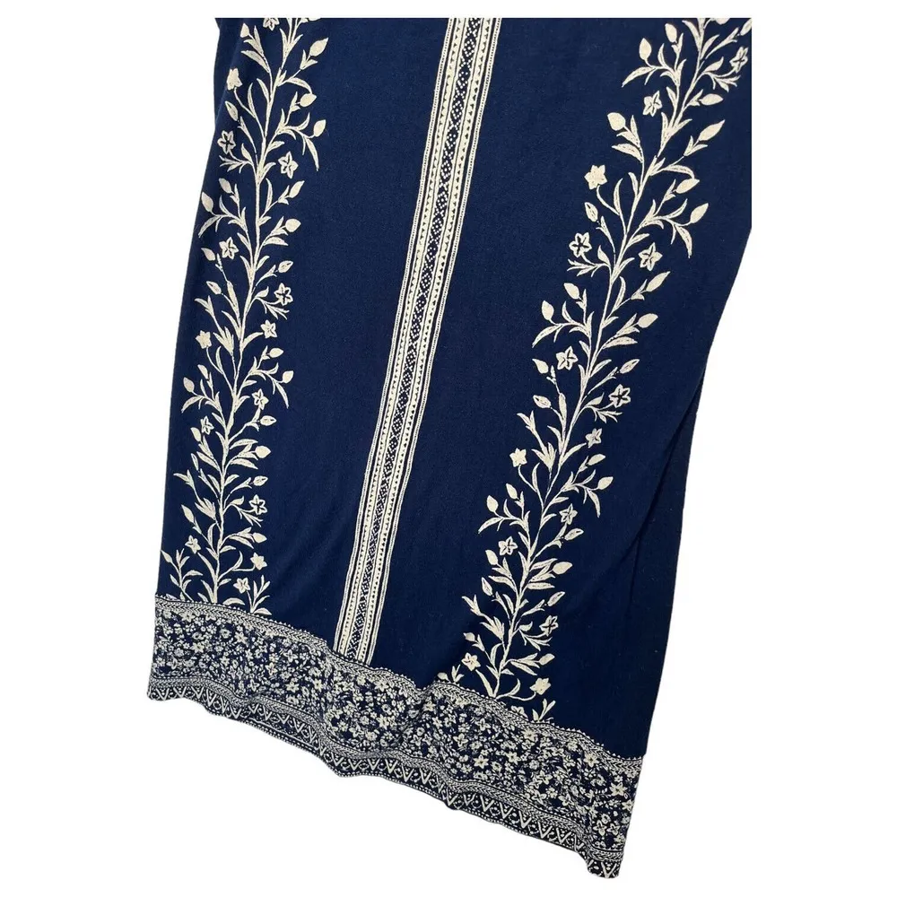 Lucky Brand Shirt Dress Women M Pullover Floral Short Sleeve Round Neck Blue Tan - Image 6